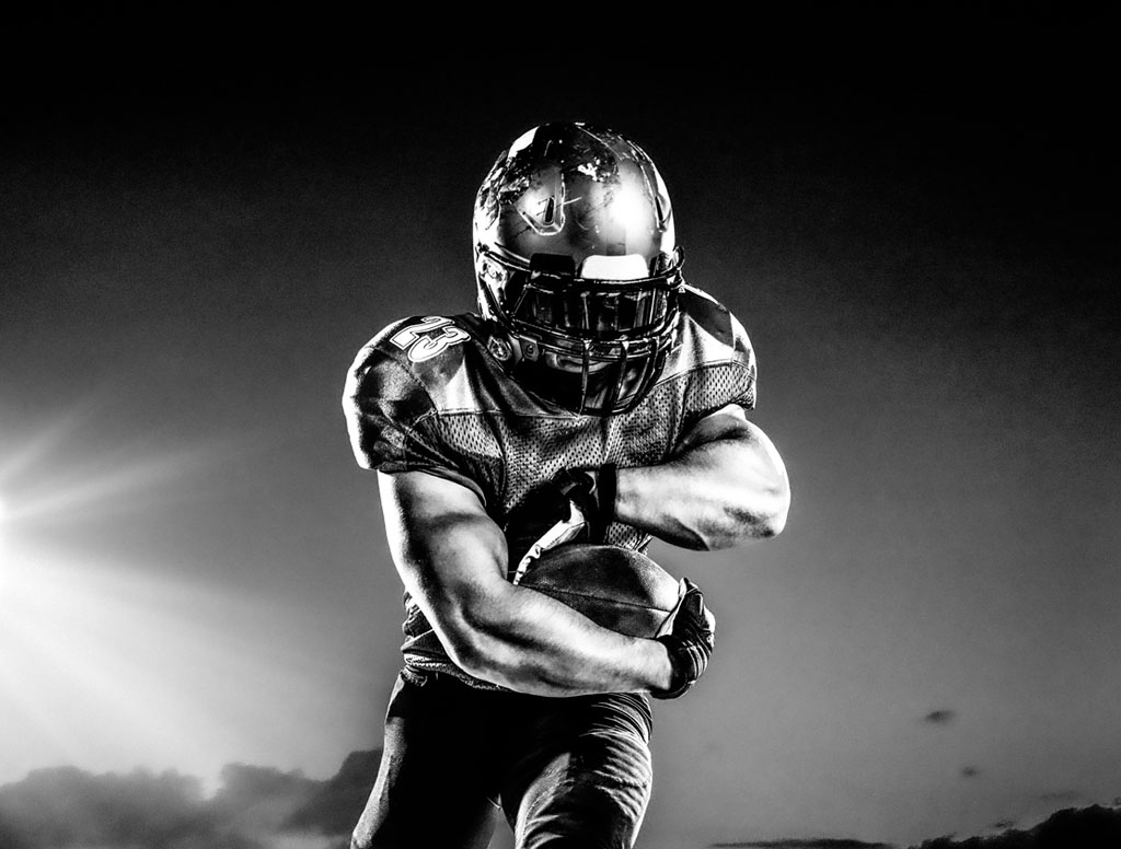 football player with a black & white filter