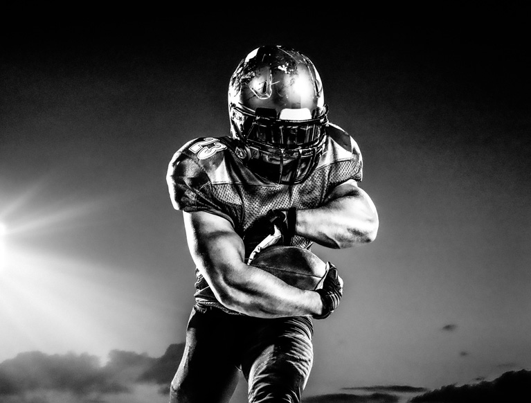 football player with a black & white filter